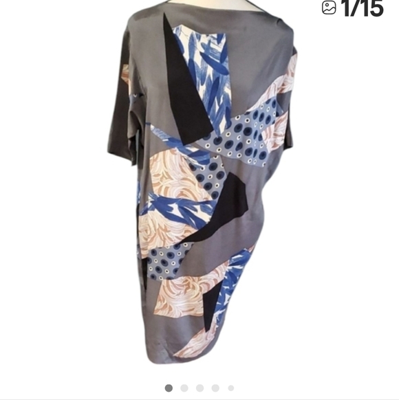 Rutzou Gray and Blue Silk  Sheath Artdeco  Dress with Dolman Sleeves - Picture 16 of 16